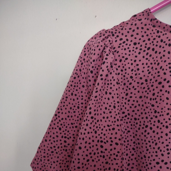 Women's Pink Polkadot Cropped V-neck Blouse Shirt Size M - Picture 5 of 7
